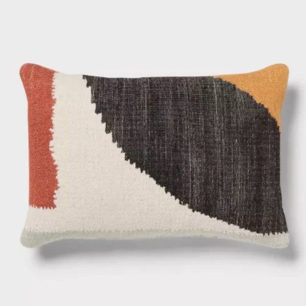 Mod Abstract Woven Colorblock Oblong Pillow Ivory/Green/Gold Jacquard Rectangle - Picture 2 of 4